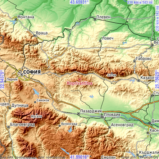 Topographic map of Koprivshtitsa