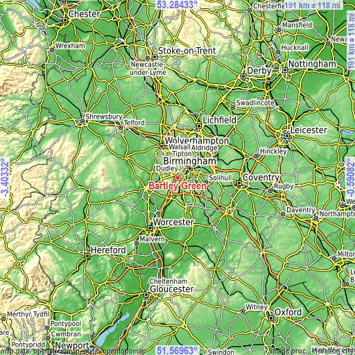 Topographic map of Bartley Green