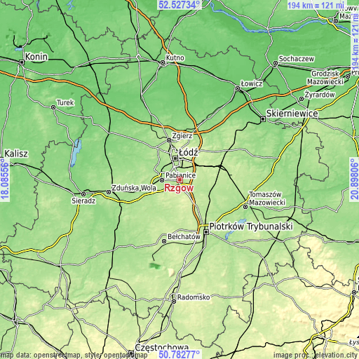Topographic map of Rzgów
