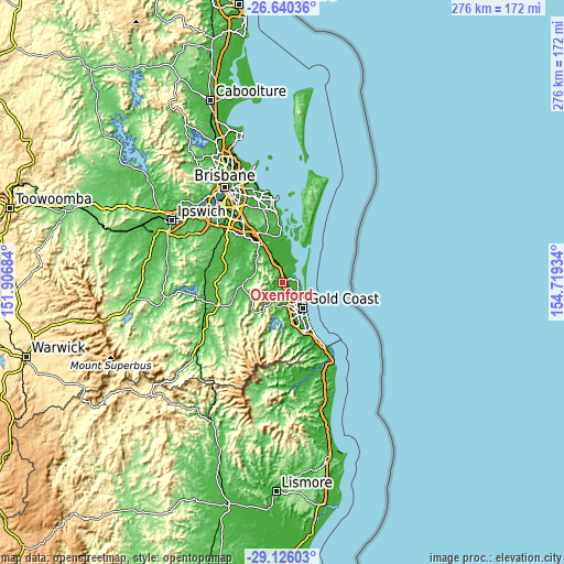 Topographic map of Oxenford
