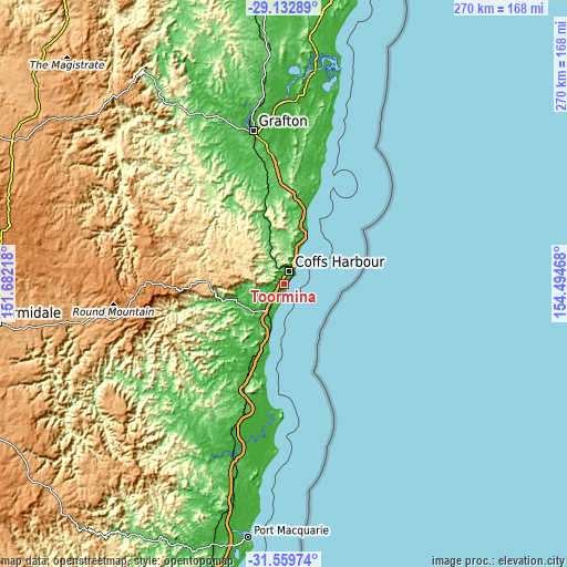 Topographic map of Toormina