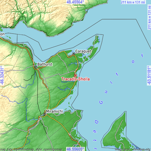 Topographic map of Tracadie-Sheila