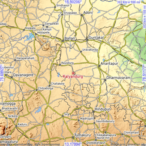 Topographic map of Kalyandurg