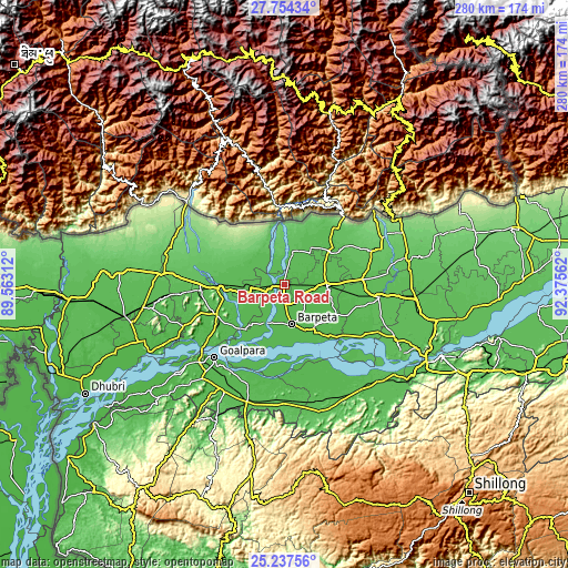 Topographic map of Barpeta Road