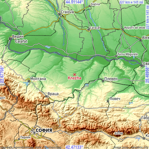 Topographic map of Knezha