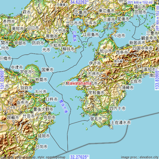 Topographic map of Yawatahama