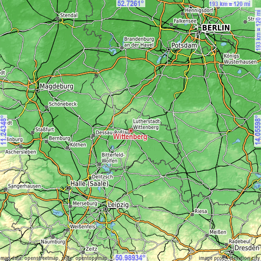 Topographic map of Wittenberg