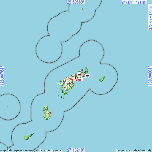 Topographic map of Amami