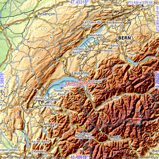 Topographic map of Saint Saphorin