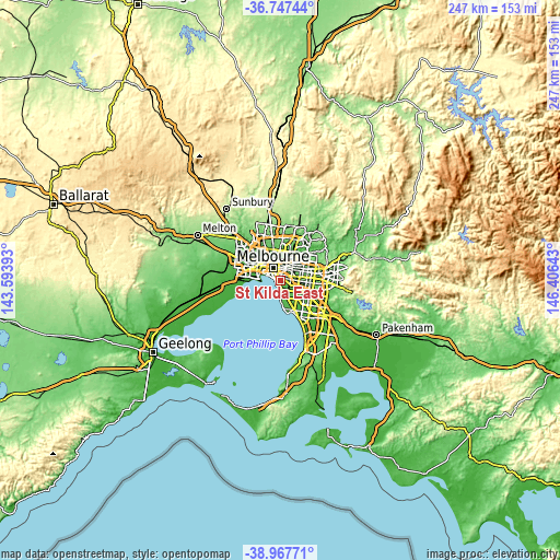 Topographic map of St Kilda East