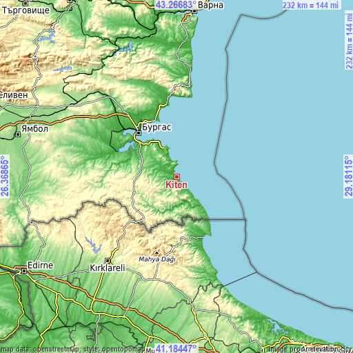 Topographic map of Kiten