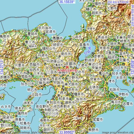 Topographic map of Arashiyama