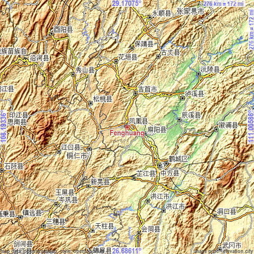 Topographic map of Fenghuang