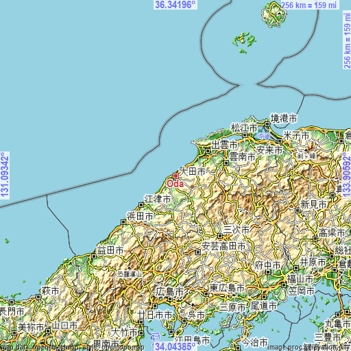 Topographic map of Oda