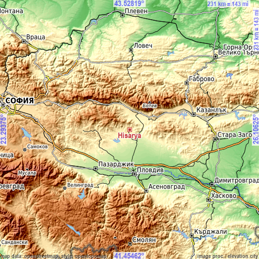 Topographic map of Hisarya