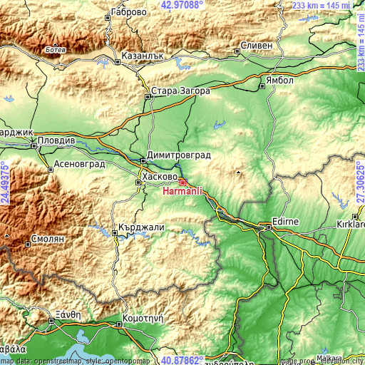 Topographic map of Harmanli