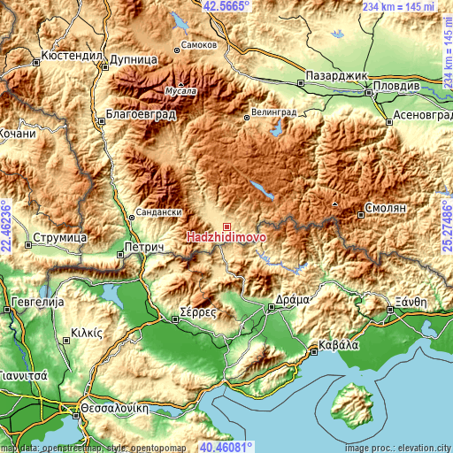 Topographic map of Hadzhidimovo