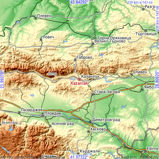 Topographic map of Kazanlak