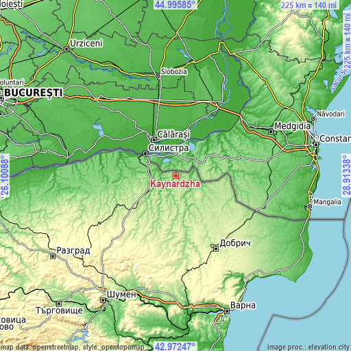 Topographic map of Kaynardzha