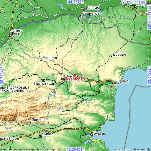 Topographic map of Kaspichan