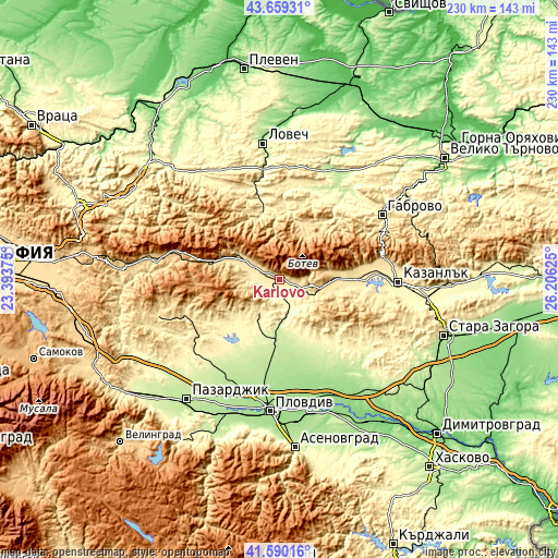Topographic map of Karlovo