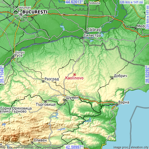 Topographic map of Kaolinovo