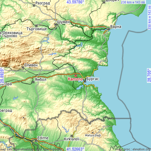 Topographic map of Kameno