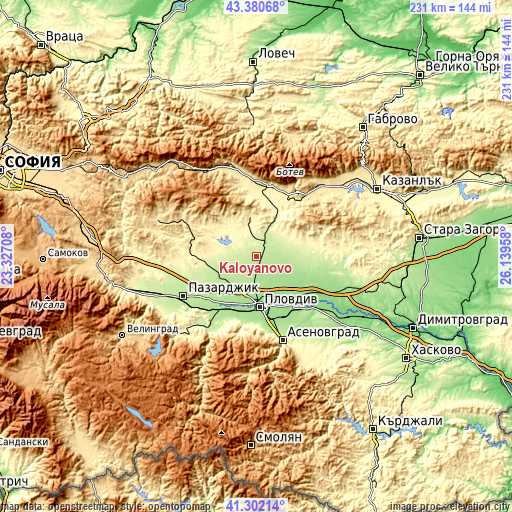 Topographic map of Kaloyanovo