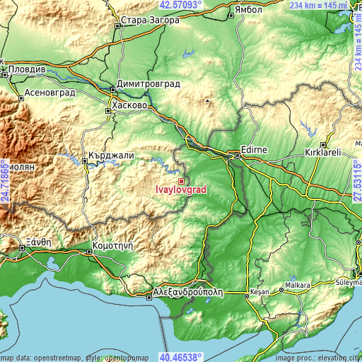 Topographic map of Ivaylovgrad