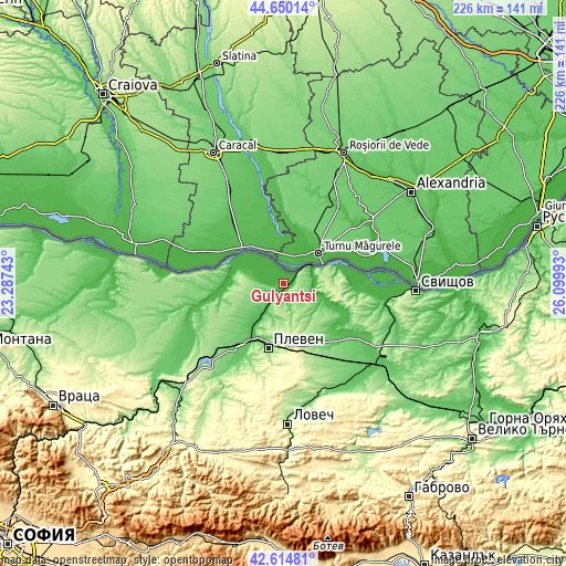Topographic map of Gulyantsi