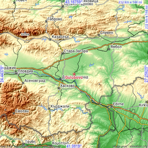 Topographic map of Gŭlŭbovo