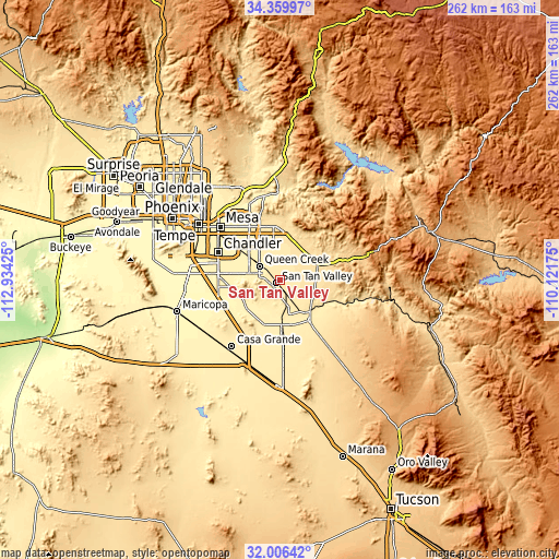 Topographic map of San Tan Valley