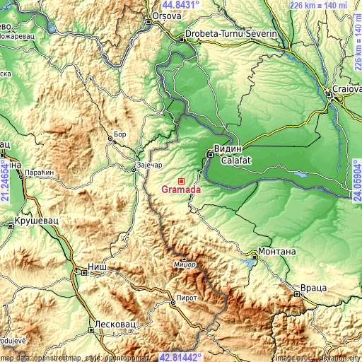 Topographic map of Gramada