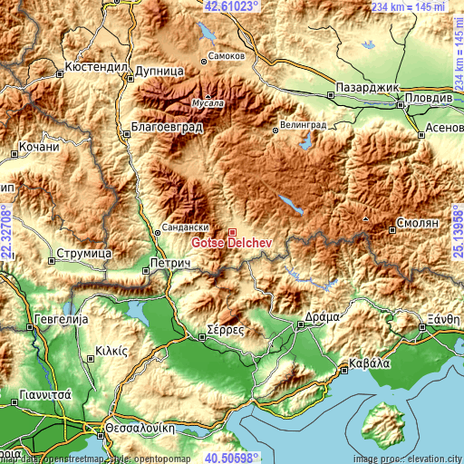 Topographic map of Gotse Delchev