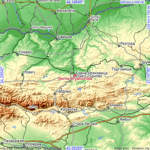 Topographic map of Gorna Oryahovitsa