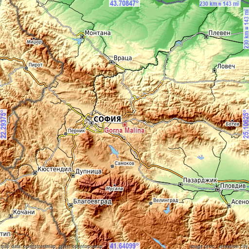 Topographic map of Gorna Malina