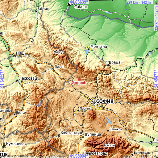 Topographic map of Godech