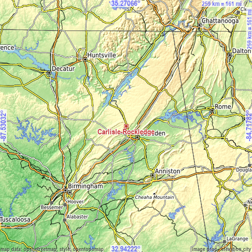 Topographic map of Carlisle-Rockledge