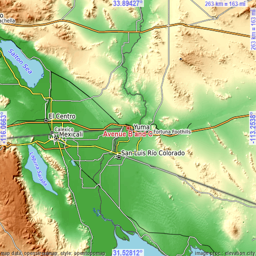 Topographic map of Avenue B and C