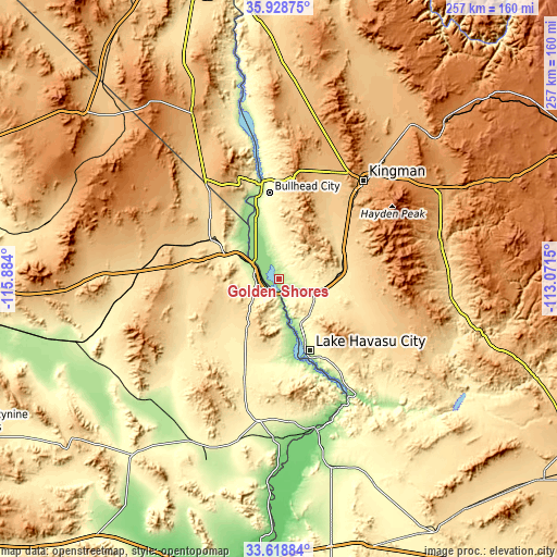 Topographic map of Golden Shores