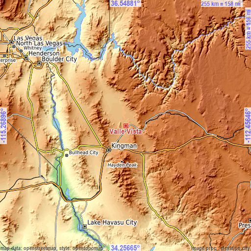 Topographic map of Valle Vista