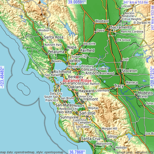 Topographic map of Acalanes Ridge