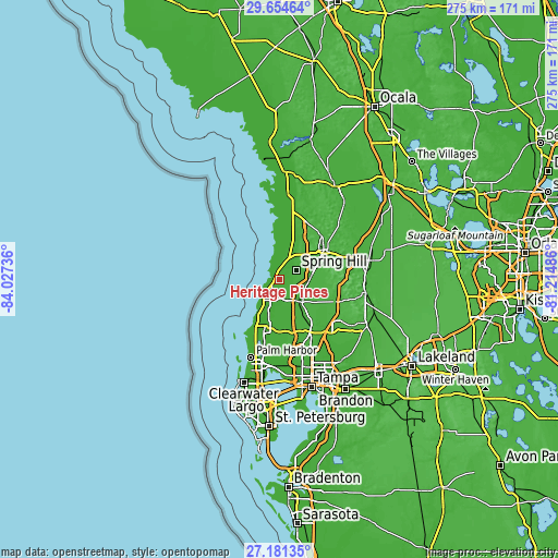 Topographic map of Heritage Pines