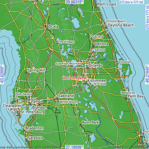 Topographic map of Horizon West