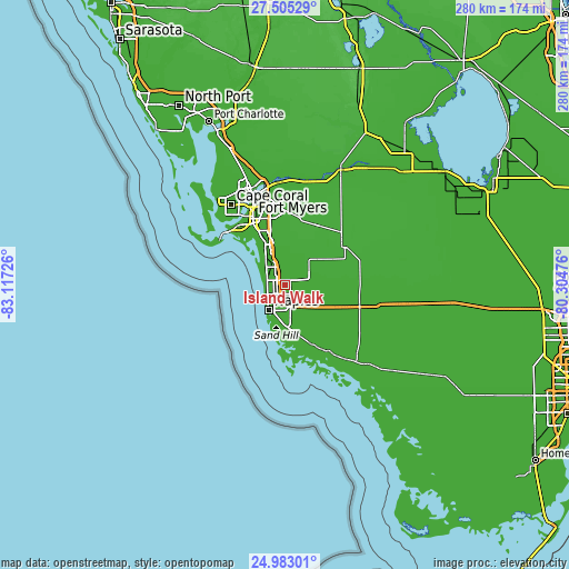 Topographic map of Island Walk