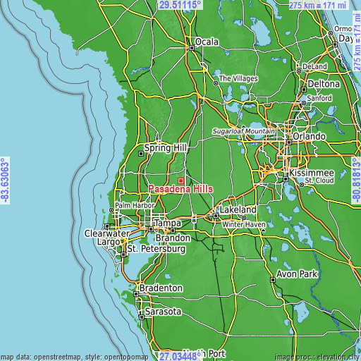 Topographic map of Pasadena Hills