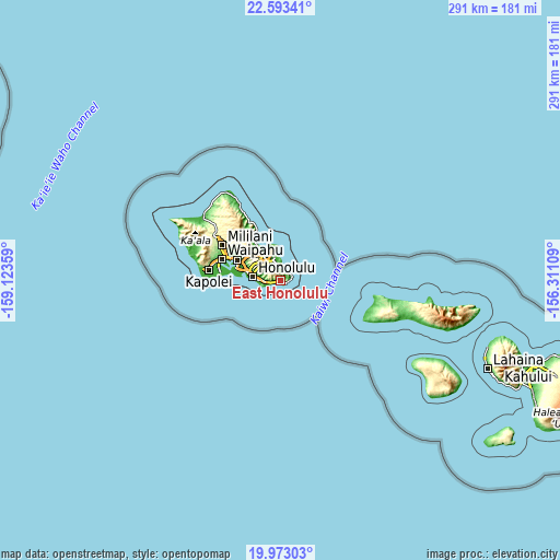 Topographic map of East Honolulu
