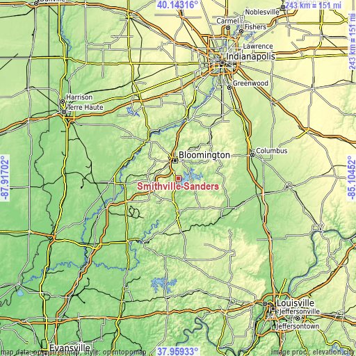 Topographic map of Smithville-Sanders