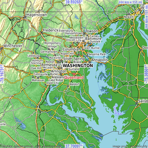 Topographic map of Queenland