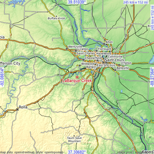 Topographic map of LaBarque Creek
